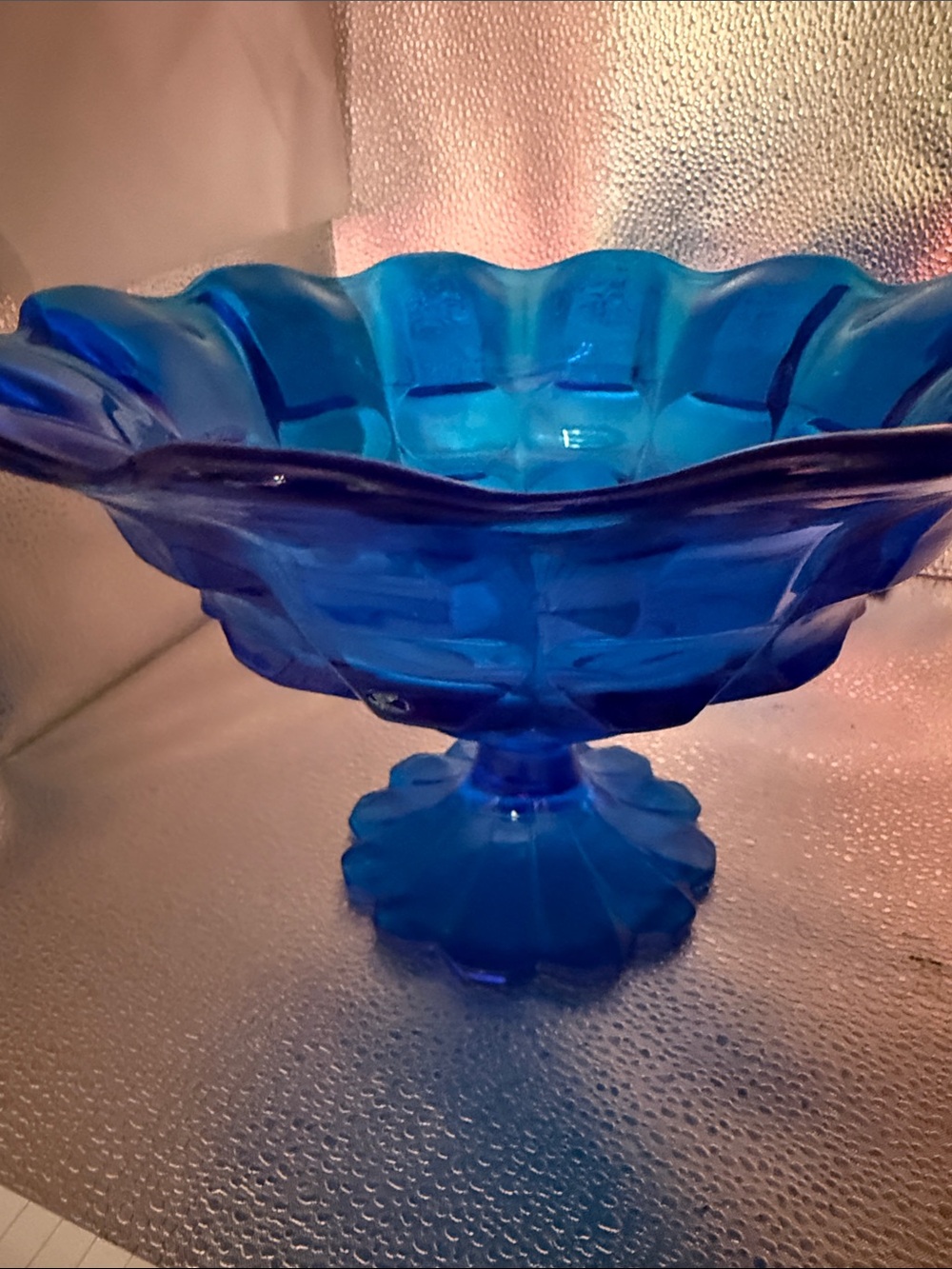 Vintage Blue Glass Compote Bowl